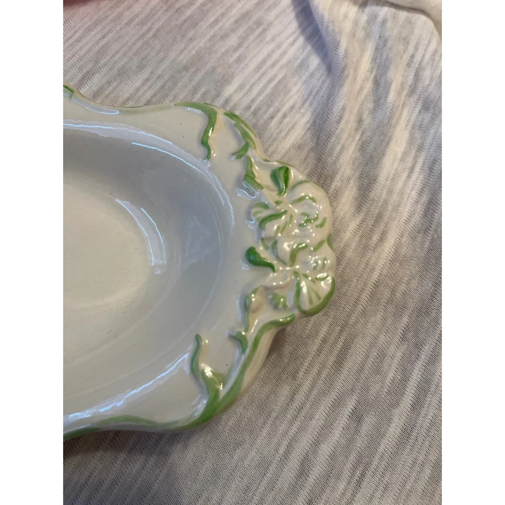 Vintage Ceramic Trinket Dish with Floral Embossing and Inscription 1968‎